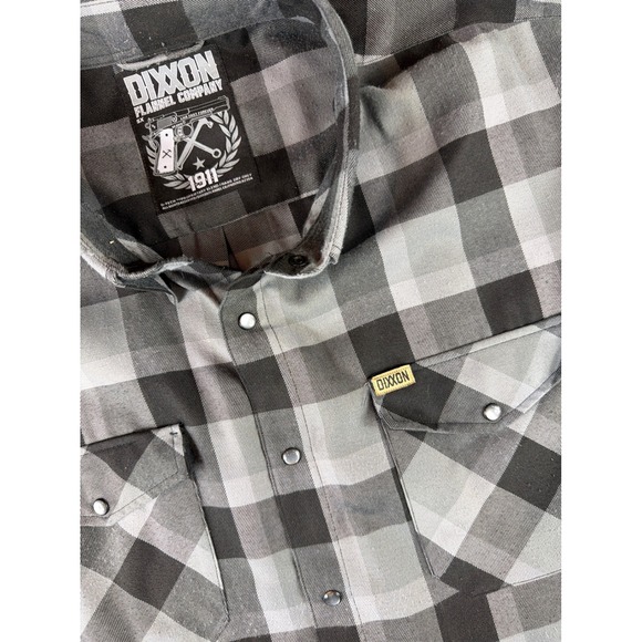 Dixxon Flannel Co Shirt Mens 5X Grey Black Buffalo Plaid D-Tech Snap Front